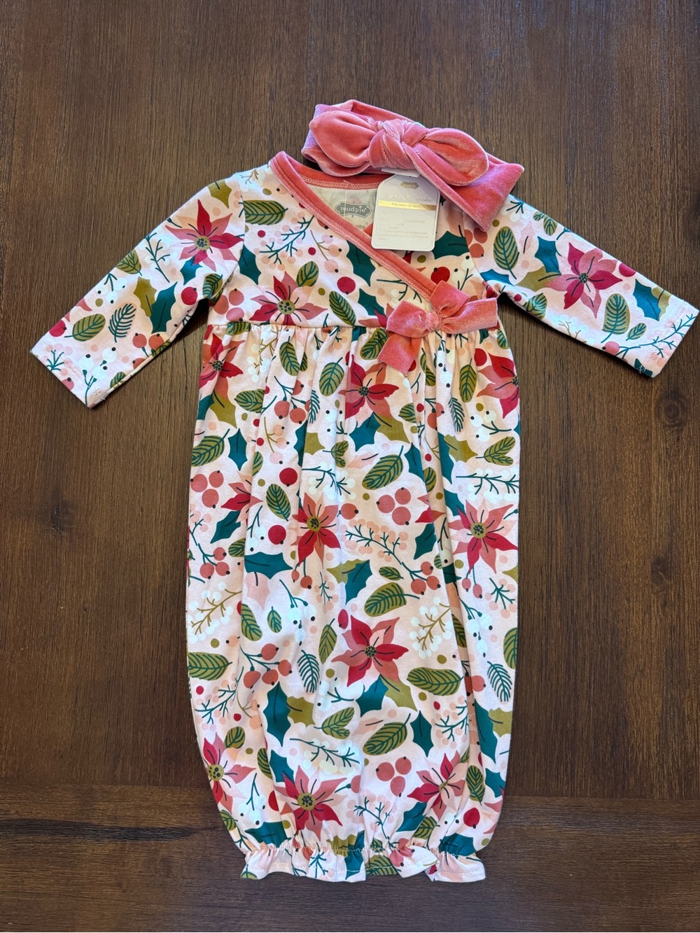 Mud Pie Poinsettia Take Me Home Set 0-3M NWT With Headband